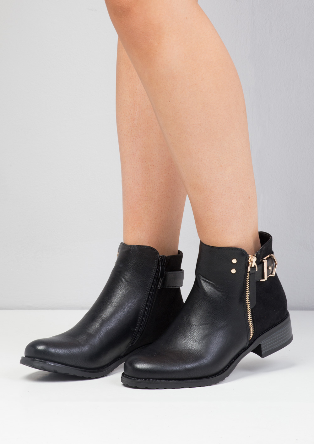 Buckle Faux Suede and Leather Chelsea Boots Black Lily Lulu Fashion