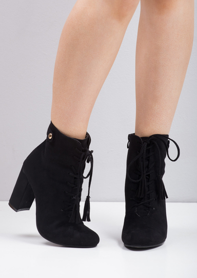 Rochelle Tassel Lace Zip Up Ankle Boots Black Lily Lulu Fashion