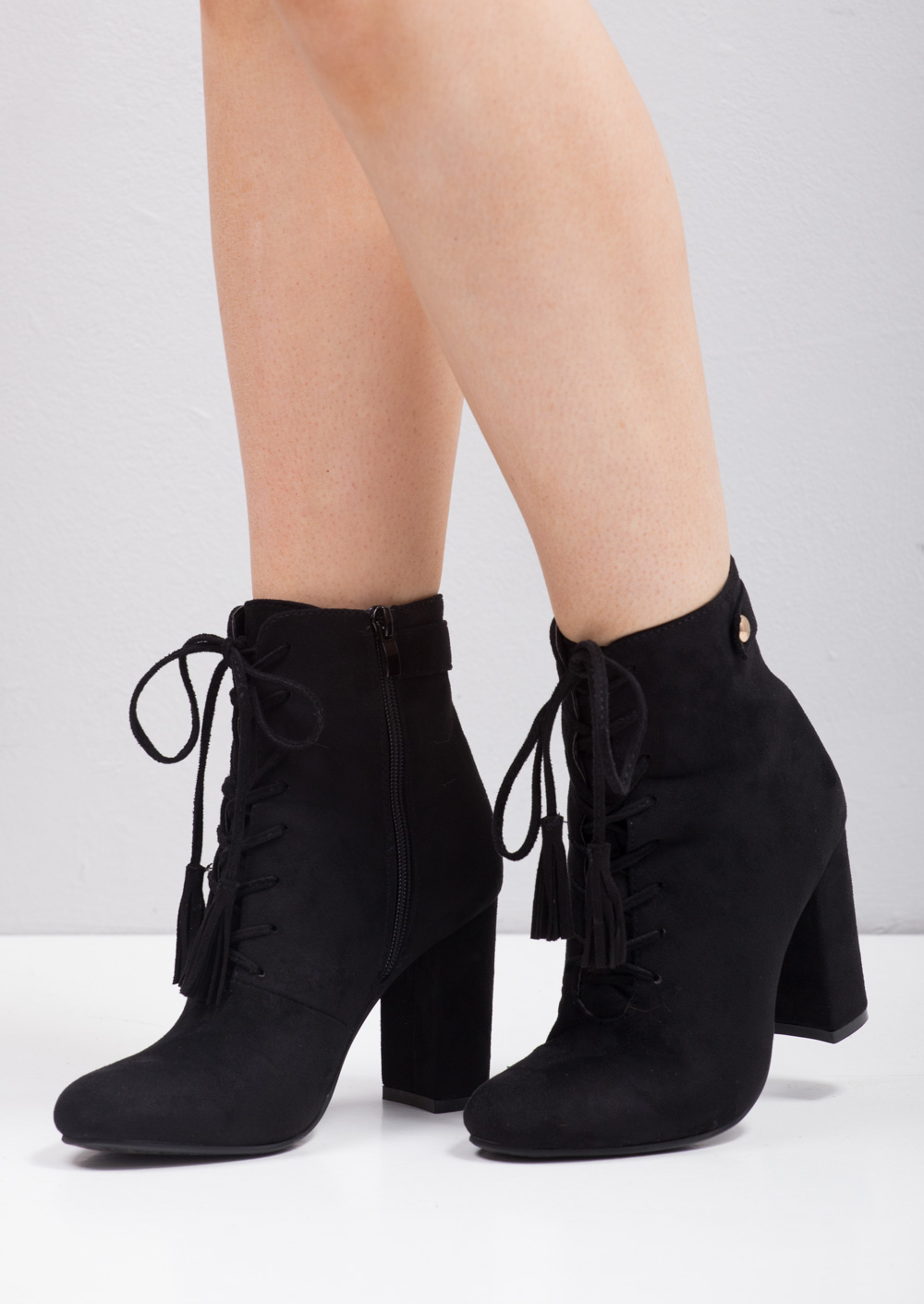 Rochelle Tassel Lace Zip Up Ankle Boots Black Lily Lulu Fashion