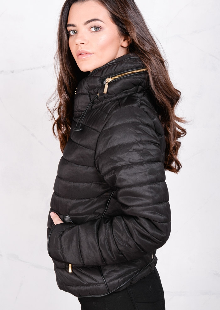Zarifa Lightweight Quilted Puffer Padded Jacket Coat Black Lily Lulu Fashion