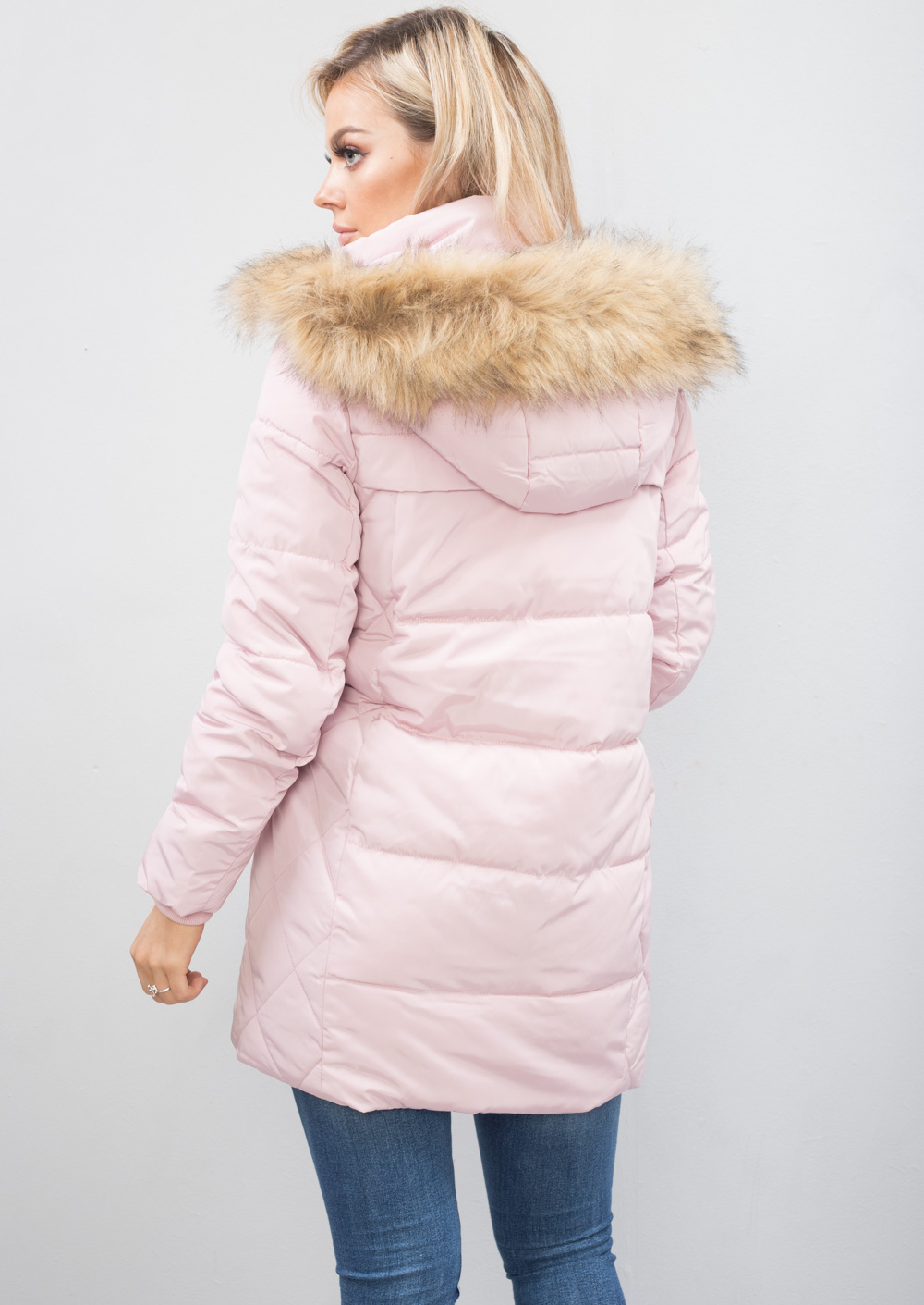 Myla Padded Longline Hooded Puffer Coat Pink Lily Lulu Fashion